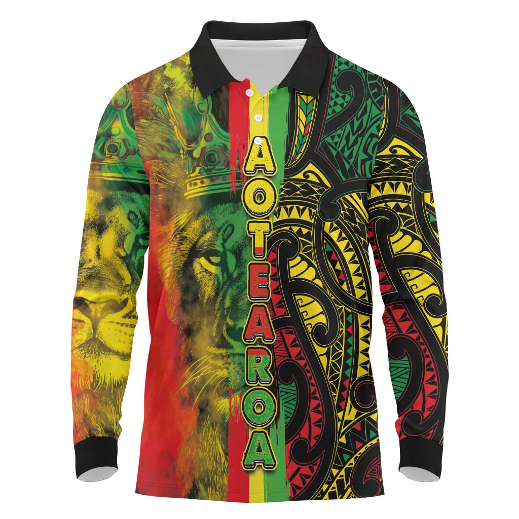 Aotearoa Reggae Long Sleeve Polo Shirt Maori Reggae-One Love