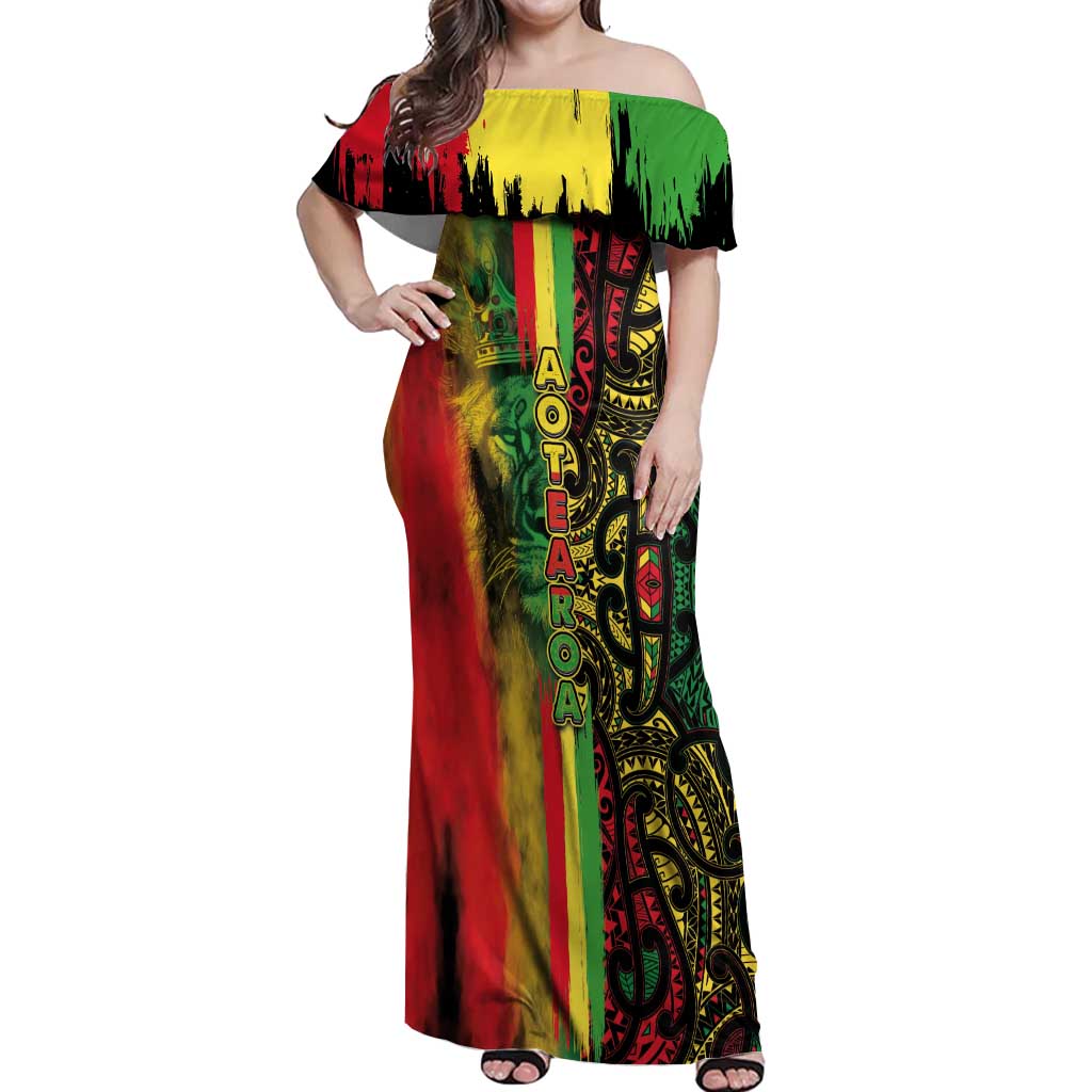 Aotearoa Reggae Off Shoulder Maxi Dress Maori Reggae-One Love LT03 Women Reggae - Polynesian Pride