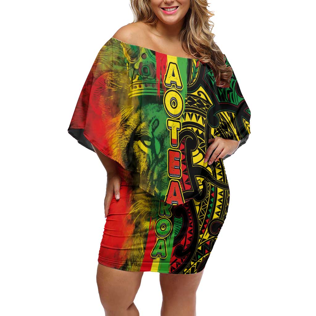 Aotearoa Reggae Off Shoulder Short Dress Maori Reggae-One Love LT03 Women Reggae - Polynesian Pride