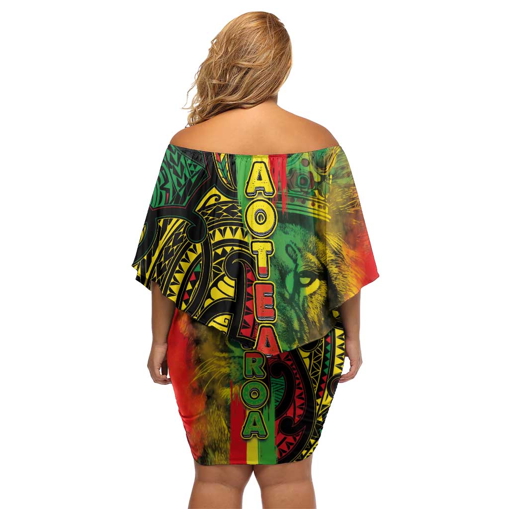 Aotearoa Reggae Off Shoulder Short Dress Maori Reggae-One Love LT03 - Polynesian Pride