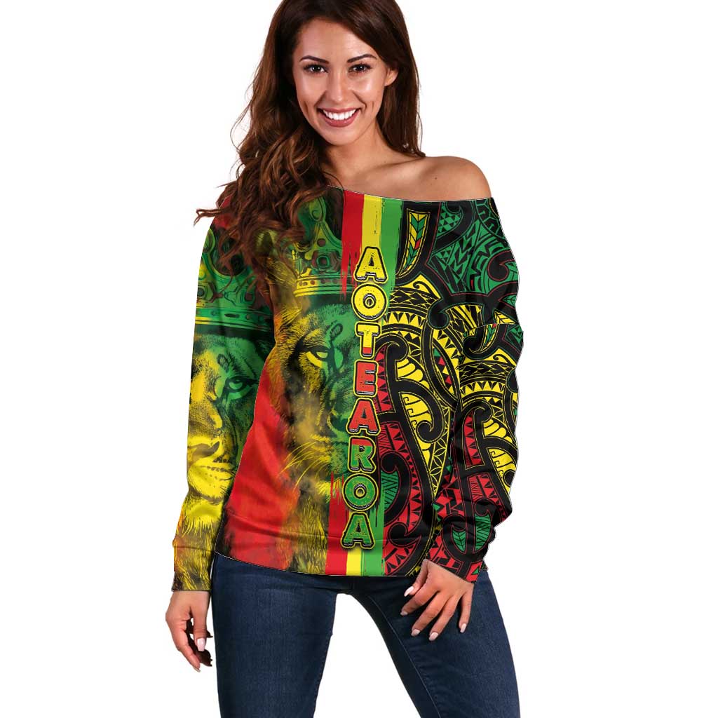 Aotearoa Reggae Off Shoulder Sweater Maori Reggae-One Love