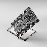 Aotearoa Tukutuku and Poutama Motif Classic Canvas Wall Art LT03 With Frame Gray - Polynesian Pride
