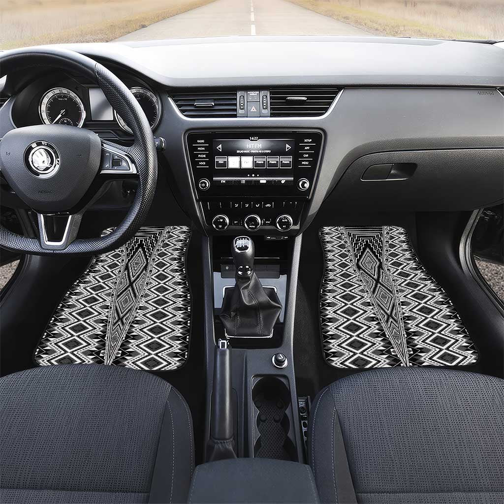 Aotearoa Tukutuku and Poutama Motif Classic Car Mats LT03 Set 2pcs - Front Gray - Polynesian Pride