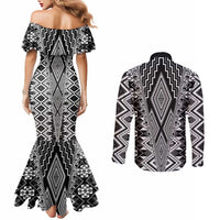 Aotearoa Tukutuku and Poutama Motif Classic Couples Matching Mermaid Dress and Long Sleeve Button Shirt