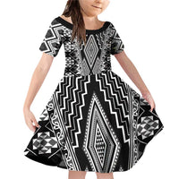 Aotearoa Tukutuku and Poutama Motif Classic Family Matching Off Shoulder Short Dress and Hawaiian Shirt