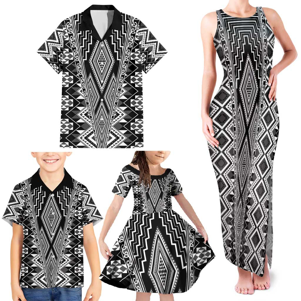 Aotearoa Tukutuku and Poutama Motif Classic Family Matching Tank Maxi Dress and Hawaiian Shirt
