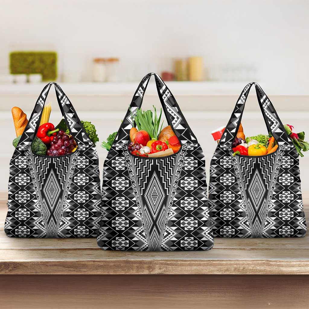 Aotearoa Tukutuku and Poutama Motif Classic Grocery Bag LT03 3-pack One Size Gray - Polynesian Pride