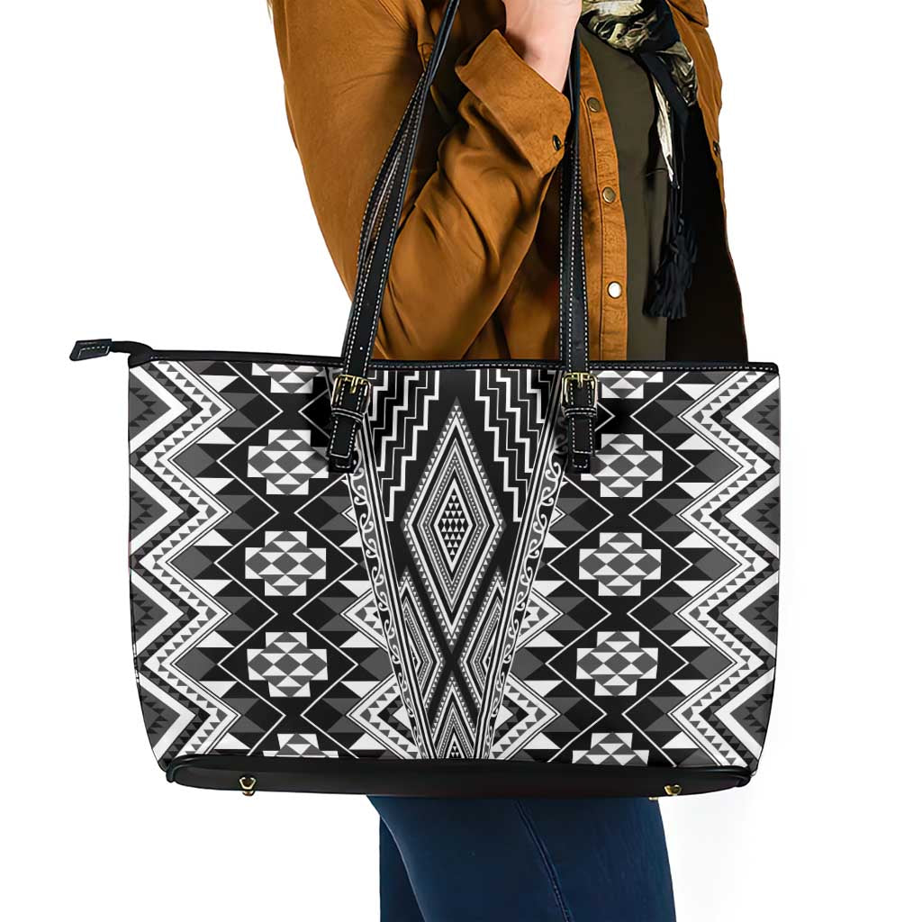 Aotearoa Tukutuku and Poutama Motif Classic Leather Tote Bag