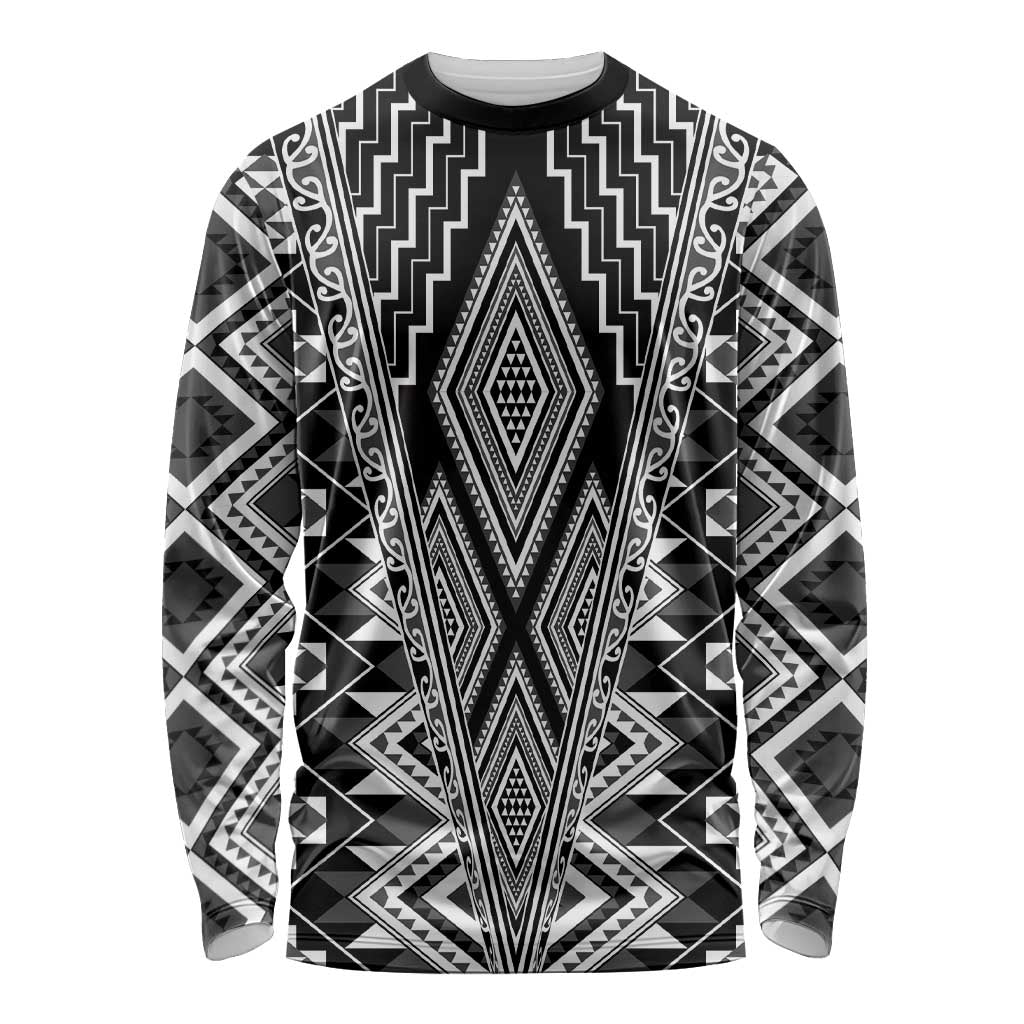 Aotearoa Tukutuku and Poutama Motif Classic Long Sleeve Shirt LT03 Unisex Gray - Polynesian Pride