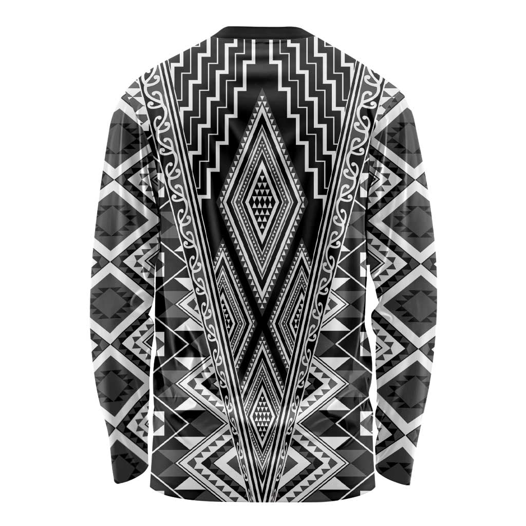 Aotearoa Tukutuku and Poutama Motif Classic Long Sleeve Shirt LT03 - Polynesian Pride