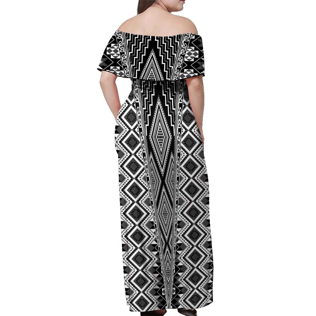Aotearoa Tukutuku and Poutama Motif Classic Off Shoulder Maxi Dress LT03 - Polynesian Pride
