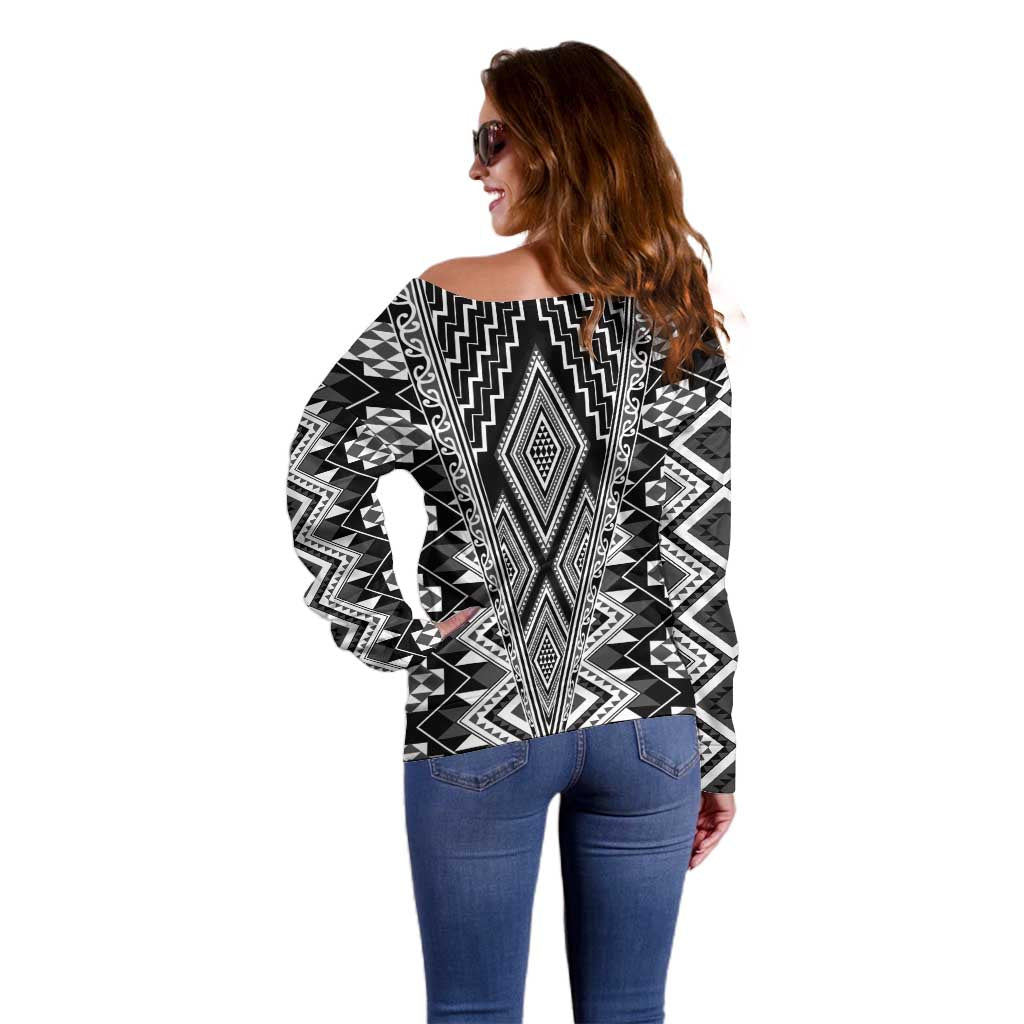 Aotearoa Tukutuku and Poutama Motif Classic Off Shoulder Sweater