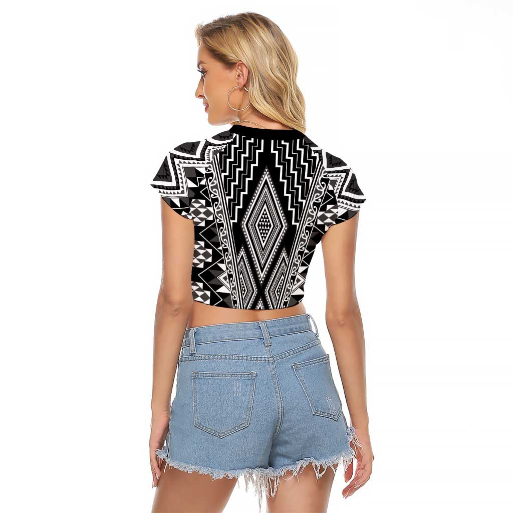 Aotearoa Tukutuku and Poutama Motif Classic Raglan Cropped T Shirt LT03 - Polynesian Pride