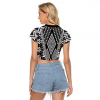 Aotearoa Tukutuku and Poutama Motif Classic Raglan Cropped T Shirt LT03 - Polynesian Pride