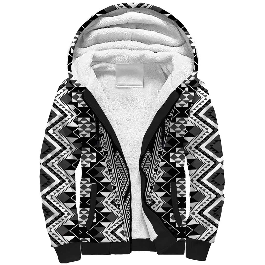 Aotearoa Tukutuku and Poutama Motif Classic Sherpa Hoodie LT03 Unisex Gray - Polynesian Pride