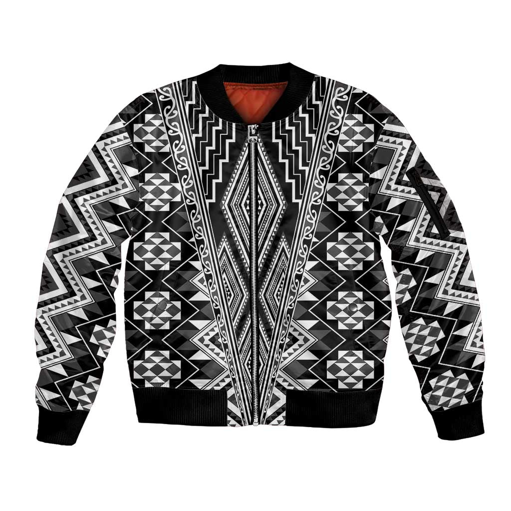 Aotearoa Tukutuku and Poutama Motif Classic Sleeve Zip Bomber Jacket
