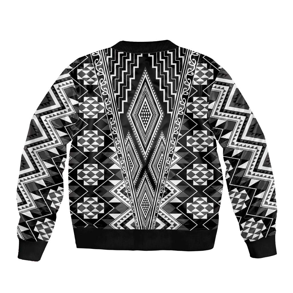 Aotearoa Tukutuku and Poutama Motif Classic Sleeve Zip Bomber Jacket