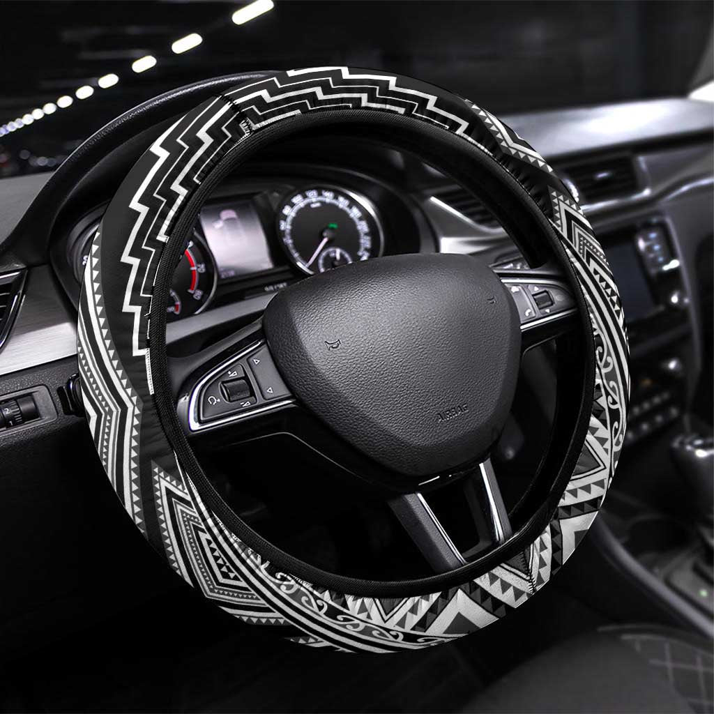 Aotearoa Tukutuku and Poutama Motif Classic Steering Wheel Cover LT03 Universal Fit Gray - Polynesian Pride