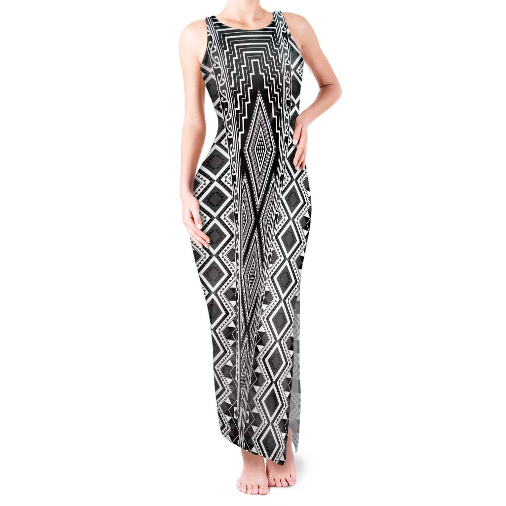 Aotearoa Tukutuku and Poutama Motif Classic Tank Maxi Dress LT03 Women Gray - Polynesian Pride