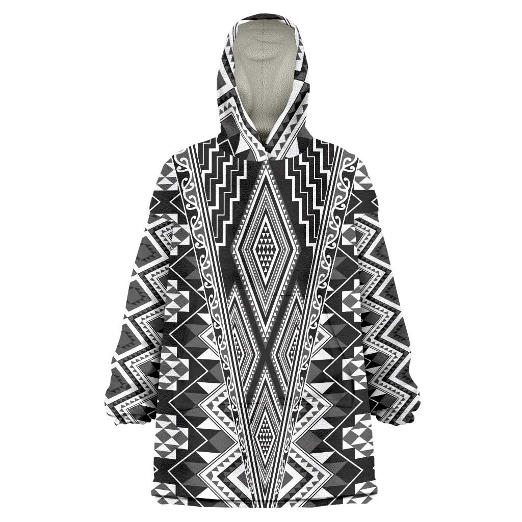 Aotearoa Tukutuku and Poutama Motif Classic Wearable Blanket Hoodie LT03 One Size Gray - Polynesian Pride