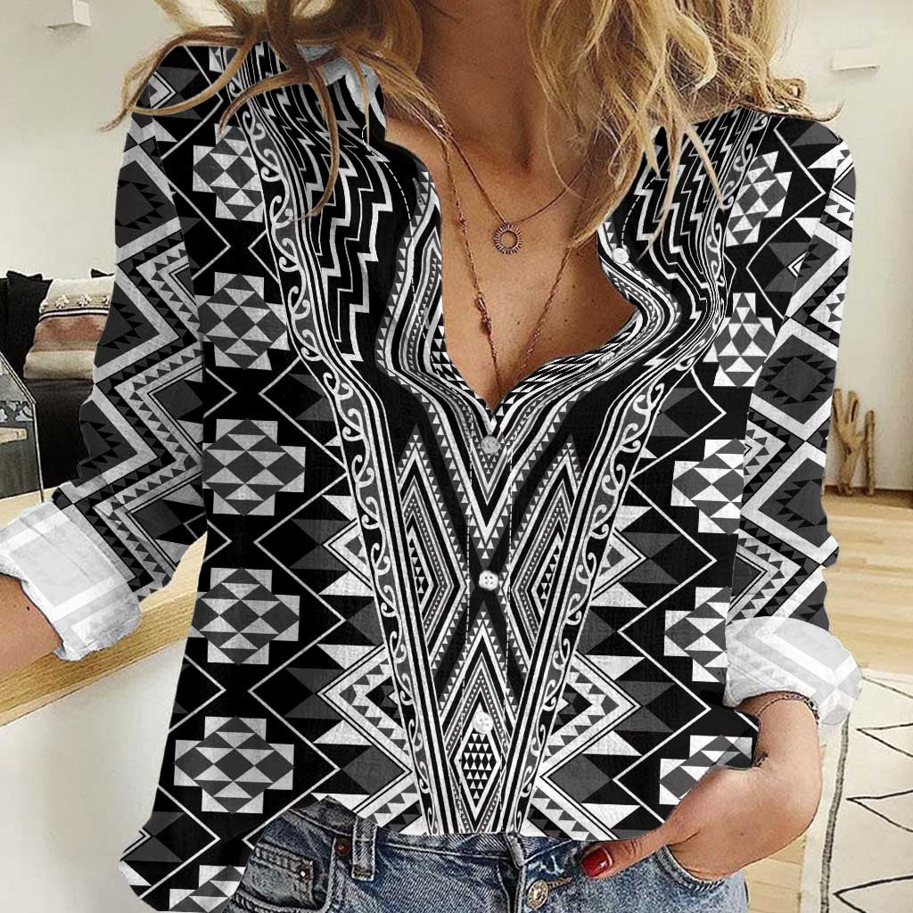 Aotearoa Tukutuku and Poutama Motif Classic Women Casual Shirt