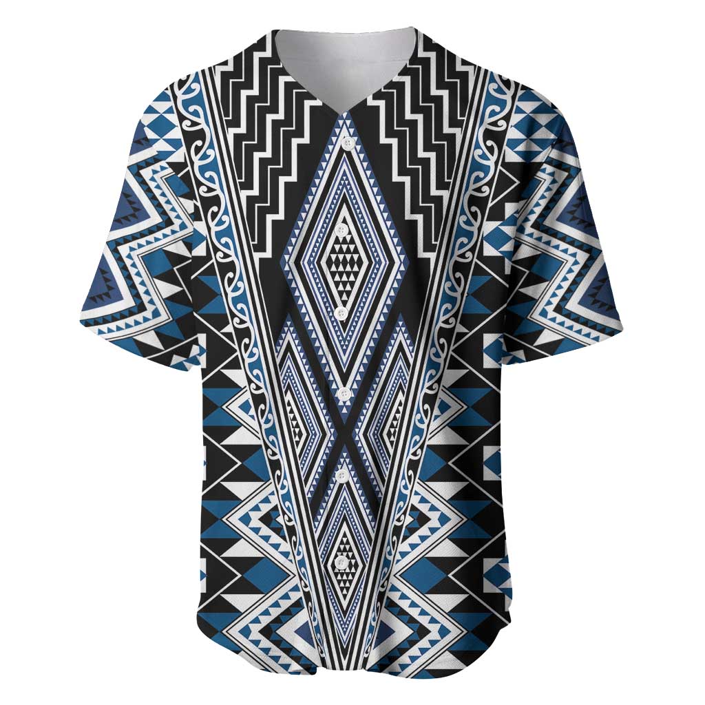 Blue Aotearoa Tukutuku and Poutama Motif Baseball Jersey