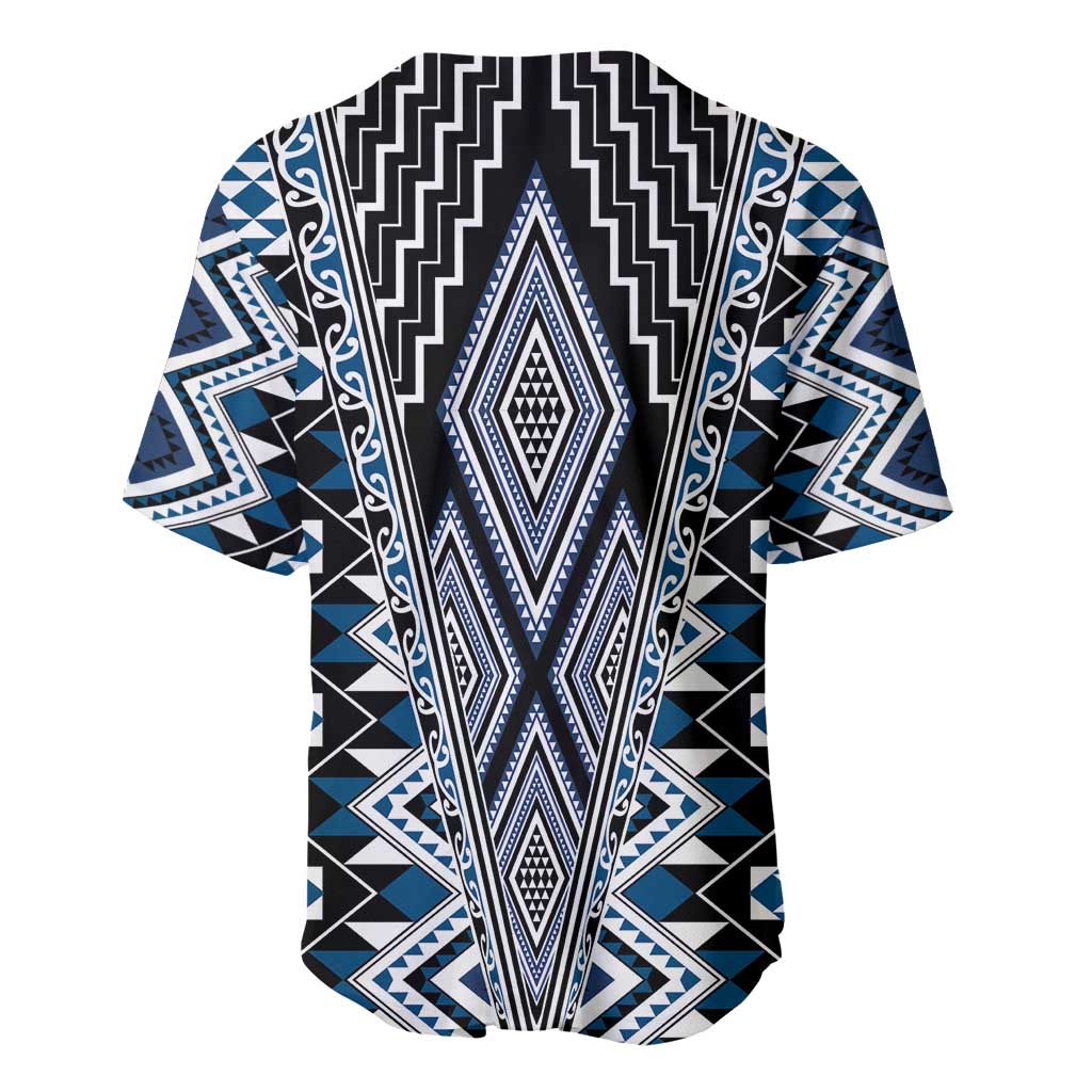 Blue Aotearoa Tukutuku and Poutama Motif Baseball Jersey