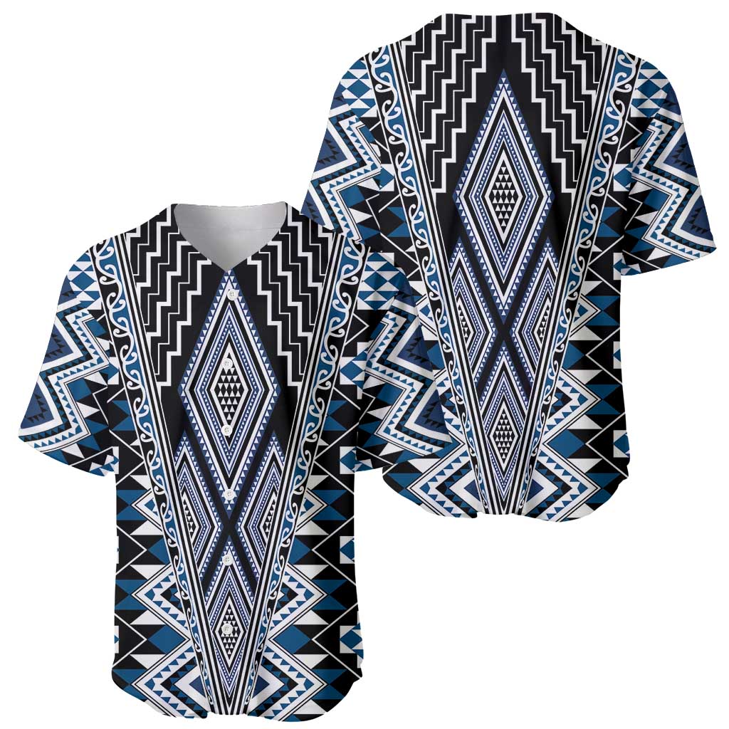 Blue Aotearoa Tukutuku and Poutama Motif Baseball Jersey