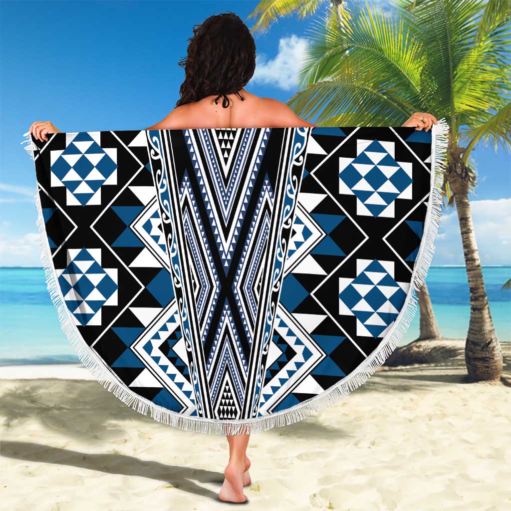 Blue Aotearoa Tukutuku and Poutama Motif Beach Blanket LT03 - Polynesian Pride