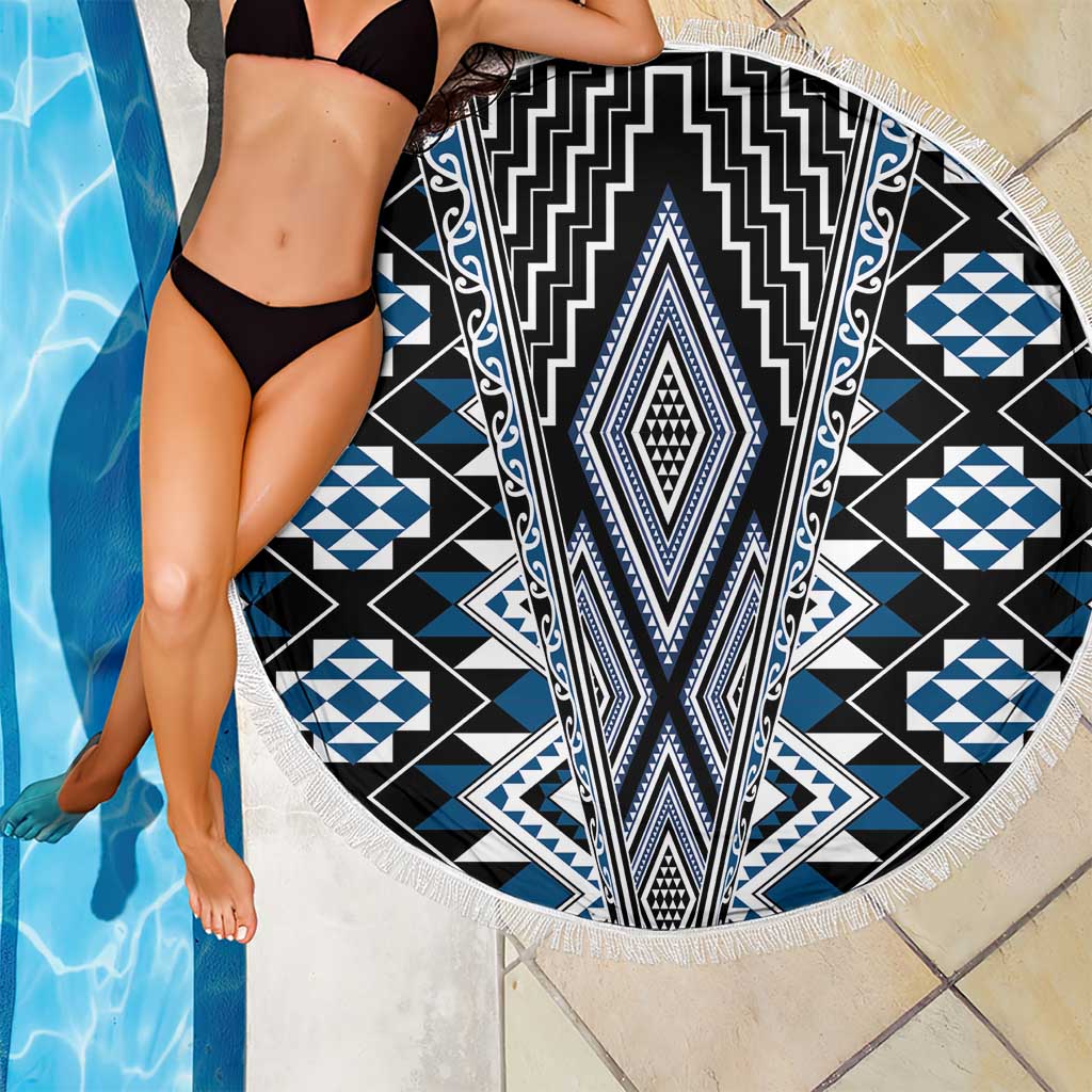 Blue Aotearoa Tukutuku and Poutama Motif Beach Blanket LT03 - Polynesian Pride