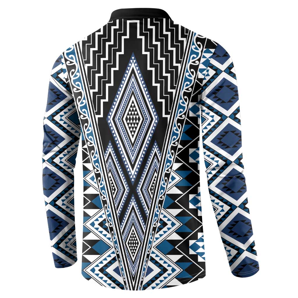 Blue Aotearoa Tukutuku and Poutama Motif Button Sweatshirt LT03 - Polynesian Pride