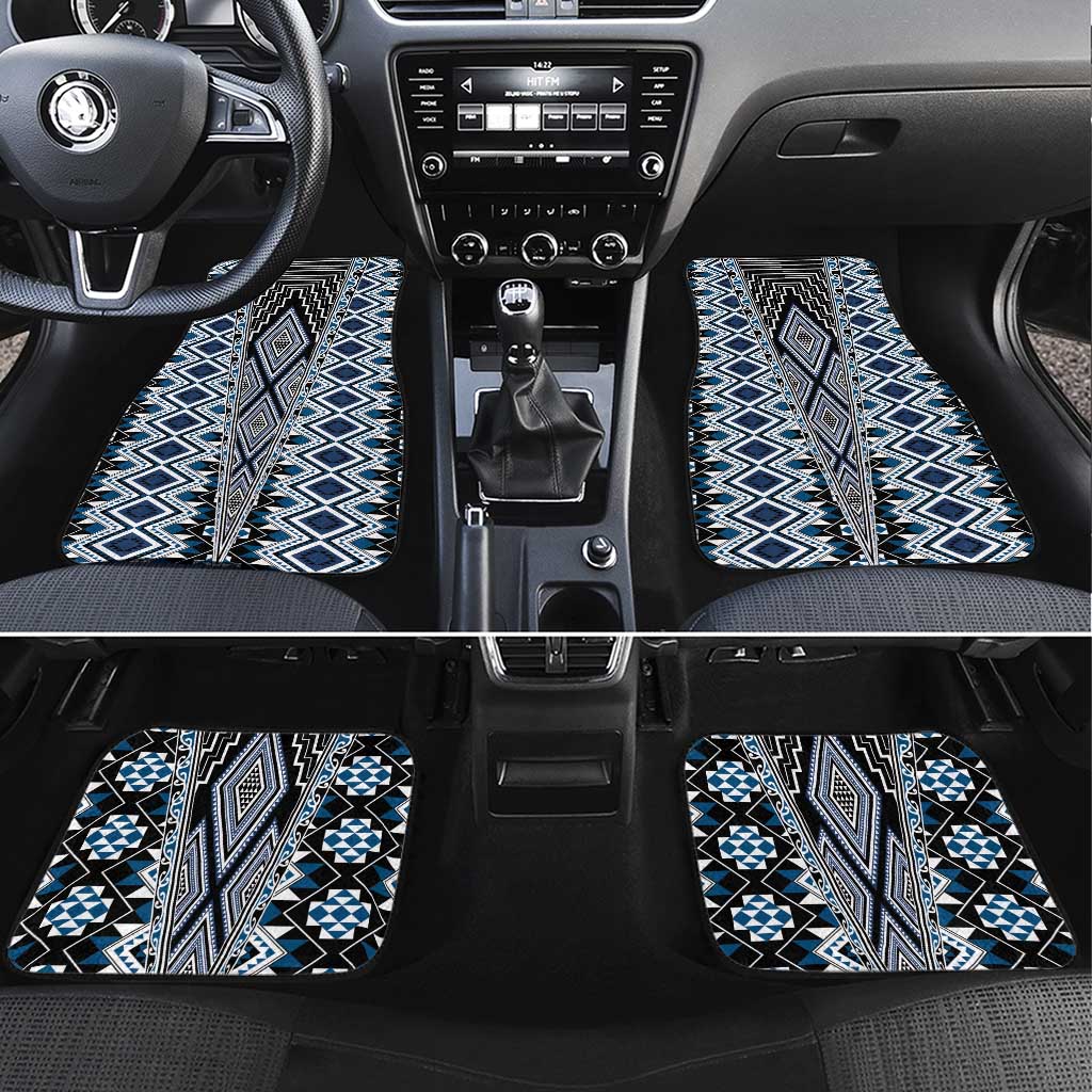 Blue Aotearoa Tukutuku and Poutama Motif Car Mats LT03 Set 4pcs Blue - Polynesian Pride