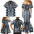 Blue Aotearoa Tukutuku and Poutama Motif Family Matching Mermaid Dress and Hawaiian Shirt