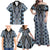 Blue Aotearoa Tukutuku and Poutama Motif Family Matching Off Shoulder Maxi Dress and Hawaiian Shirt