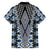 Blue Aotearoa Tukutuku and Poutama Motif Family Matching Off Shoulder Maxi Dress and Hawaiian Shirt