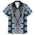 Blue Aotearoa Tukutuku and Poutama Motif Family Matching Off Shoulder Short Dress and Hawaiian Shirt