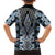 Blue Aotearoa Tukutuku and Poutama Motif Family Matching Short Sleeve Bodycon Dress and Hawaiian Shirt