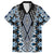 Blue Aotearoa Tukutuku and Poutama Motif Family Matching Short Sleeve Bodycon Dress and Hawaiian Shirt