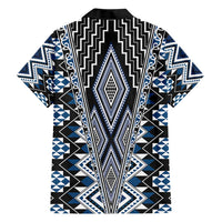 Blue Aotearoa Tukutuku and Poutama Motif Family Matching Short Sleeve Bodycon Dress and Hawaiian Shirt