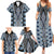 Blue Aotearoa Tukutuku and Poutama Motif Family Matching Summer Maxi Dress and Hawaiian Shirt