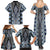 Blue Aotearoa Tukutuku and Poutama Motif Family Matching Summer Maxi Dress and Hawaiian Shirt