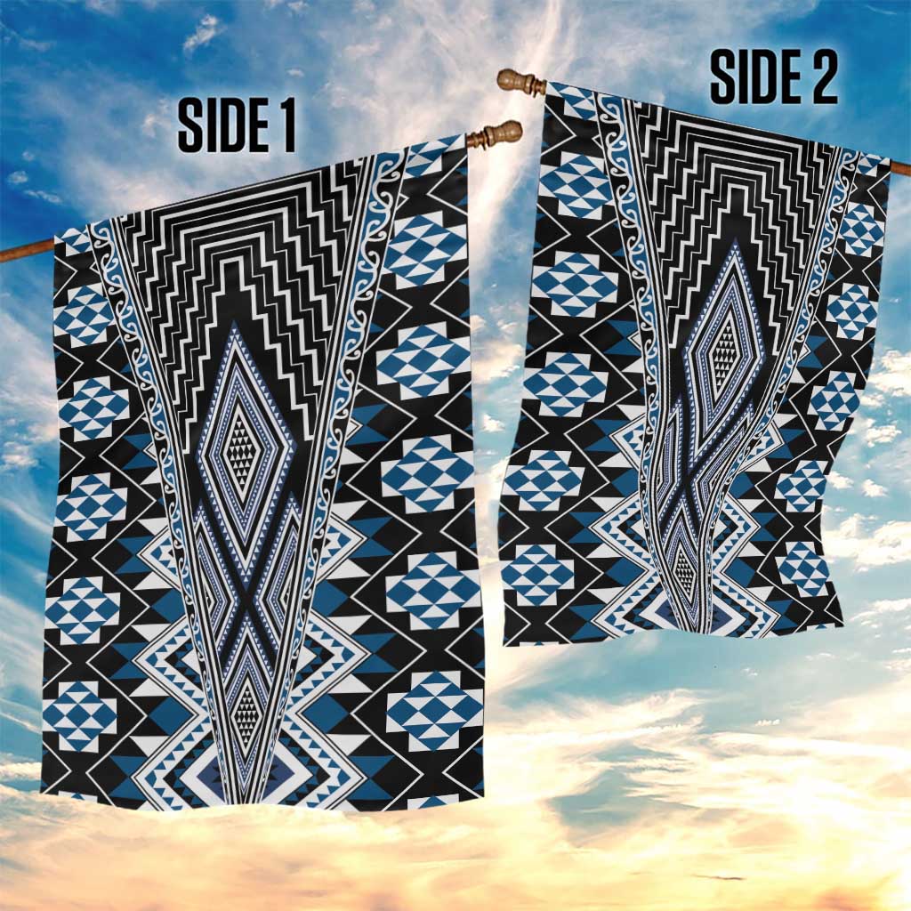 Blue Aotearoa Tukutuku and Poutama Motif Garden Flag LT03 - Polynesian Pride