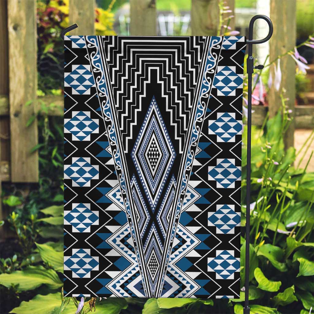 Blue Aotearoa Tukutuku and Poutama Motif Garden Flag LT03 Garden Flag Blue - Polynesian Pride