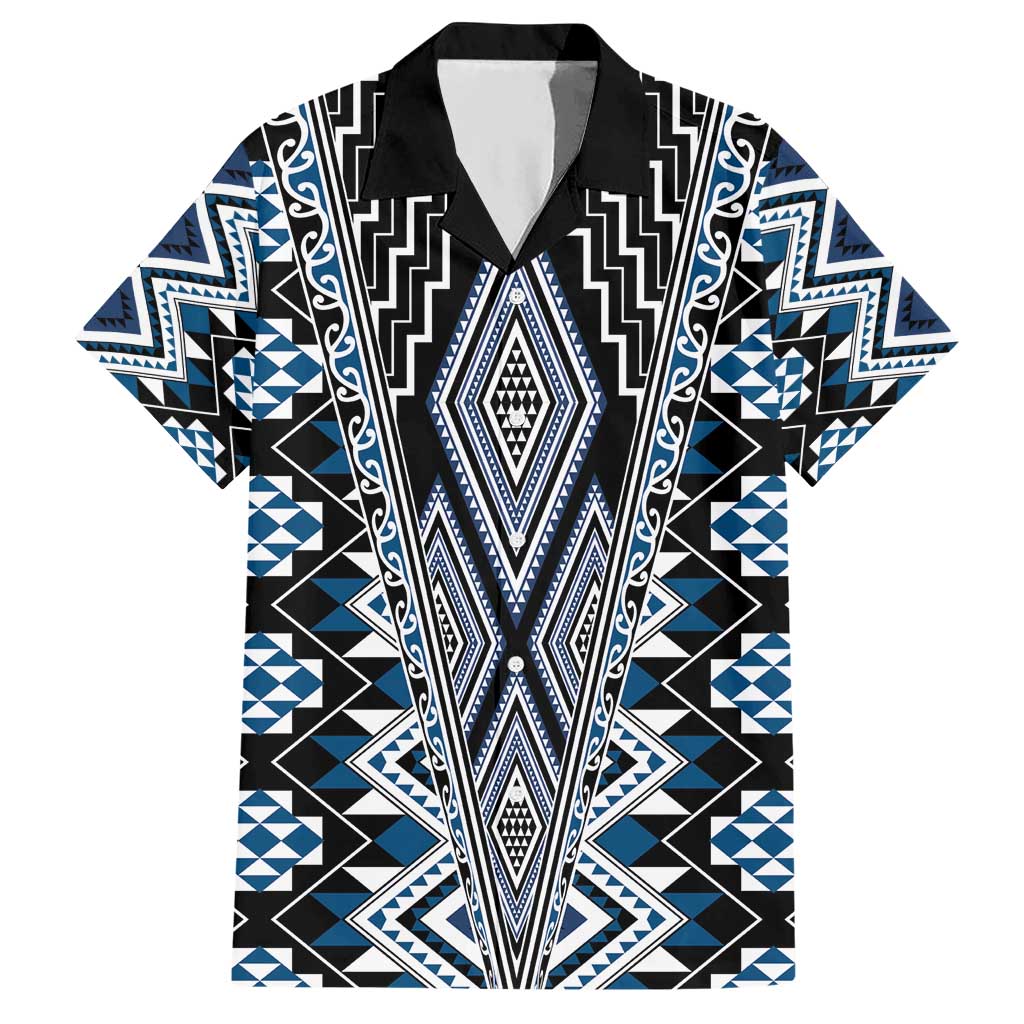 Blue Aotearoa Tukutuku and Poutama Motif Hawaiian Shirt LT03 Blue - Polynesian Pride