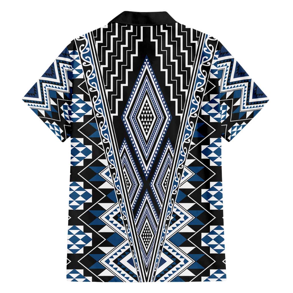 Blue Aotearoa Tukutuku and Poutama Motif Hawaiian Shirt LT03 - Polynesian Pride