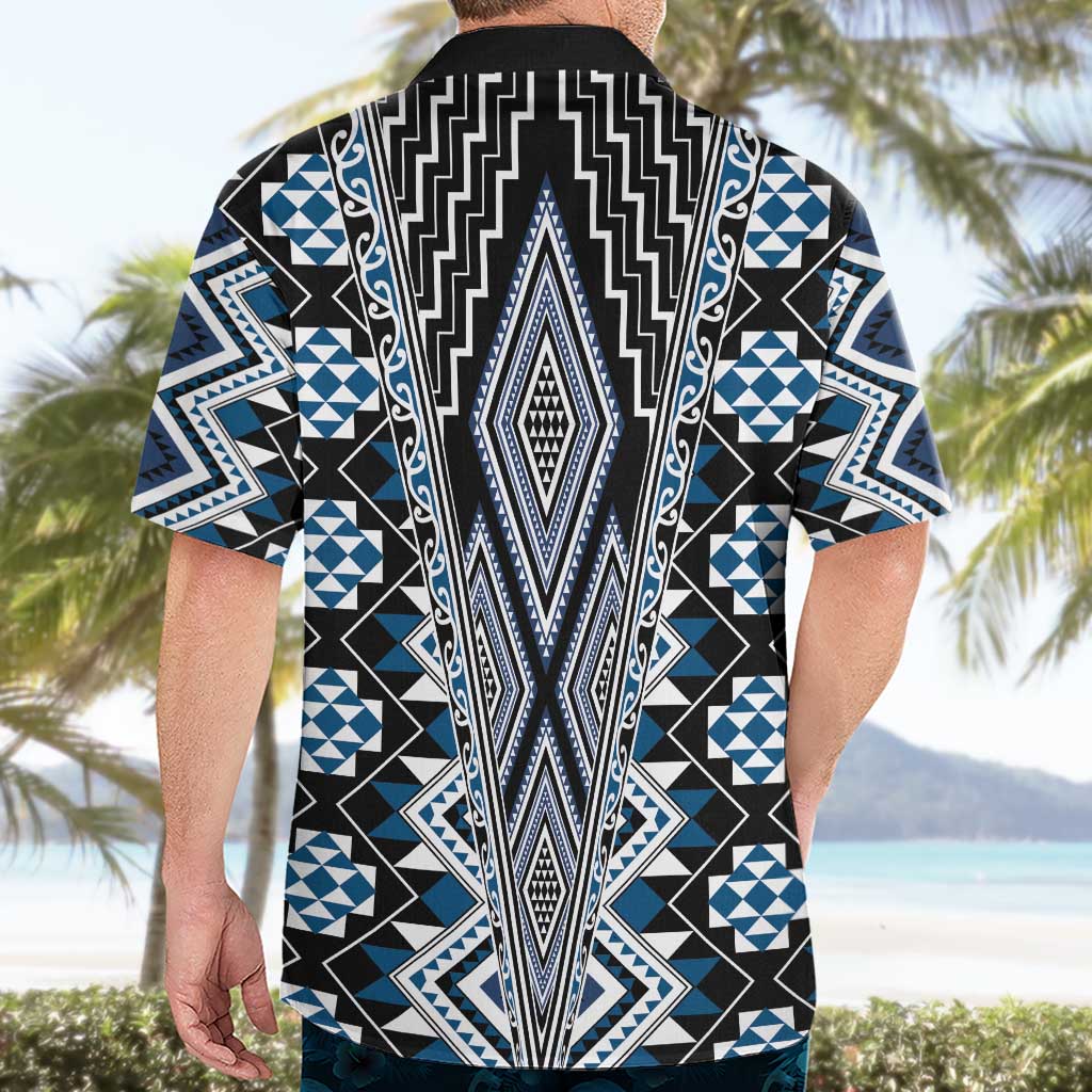 Blue Aotearoa Tukutuku and Poutama Motif Hawaiian Shirt LT03 - Polynesian Pride