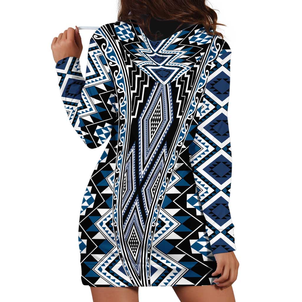 Blue Aotearoa Tukutuku and Poutama Motif Hoodie Dress LT03 - Polynesian Pride