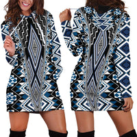 Blue Aotearoa Tukutuku and Poutama Motif Hoodie Dress LT03 - Polynesian Pride