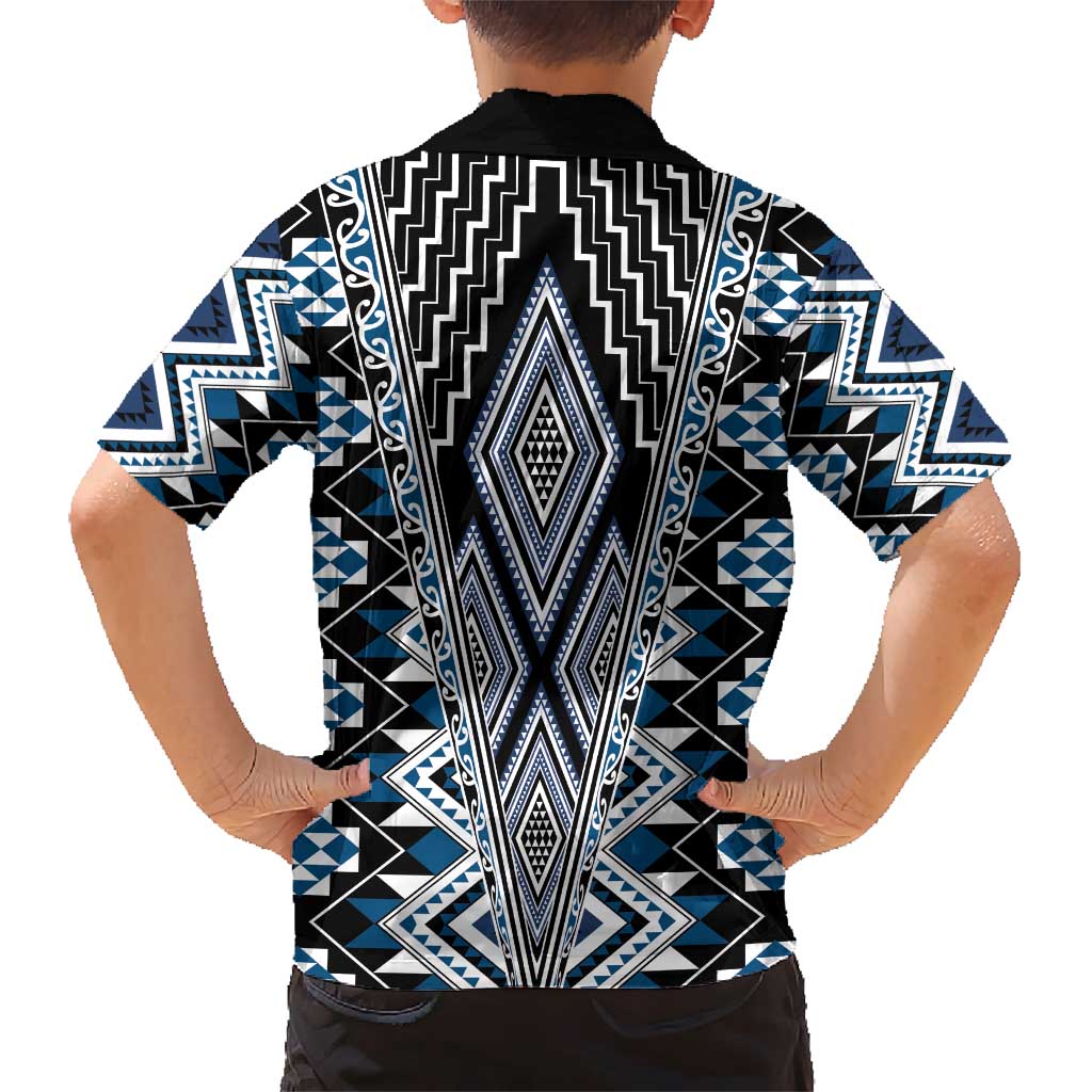Blue Aotearoa Tukutuku and Poutama Motif Kid Hawaiian Shirt