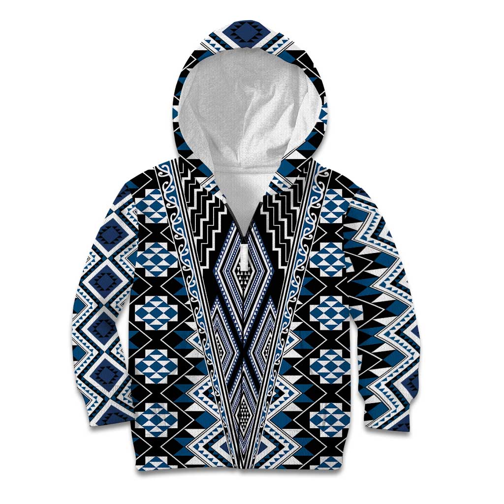 Blue Aotearoa Tukutuku and Poutama Motif Kid Hoodie